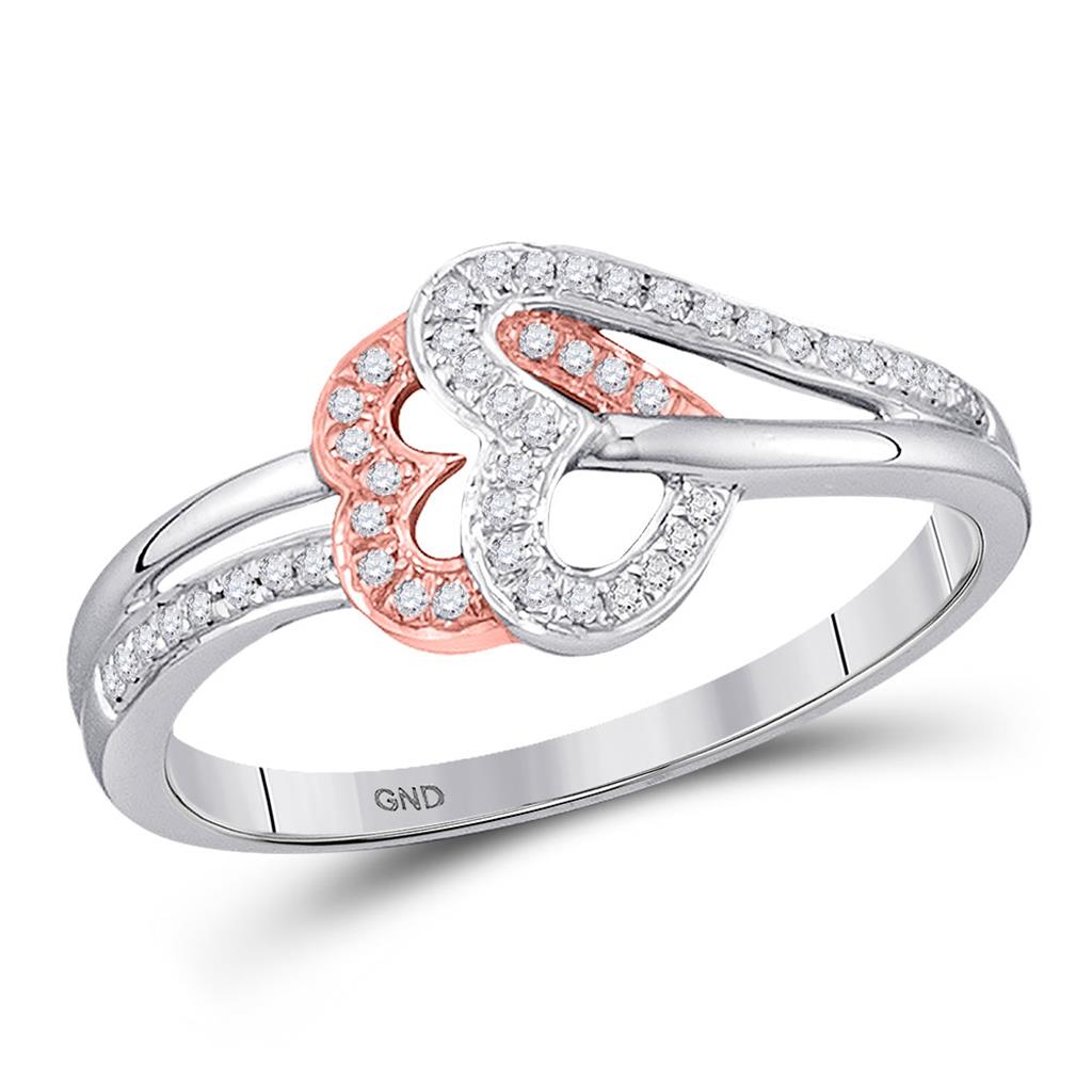 10k Two-tone Rose Gold Round Diamond Heart Ring 1/6 Cttw