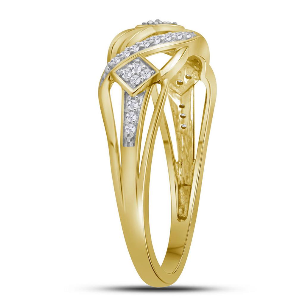 10k Yellow Gold Round Diamond Crossover Open Band Ring 1/10 Cttw