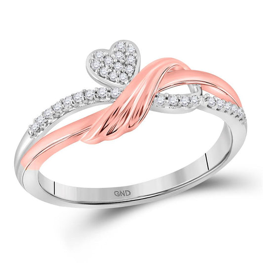 10k Two-tone Gold Round Diamond Heart Ring 1/10 Cttw