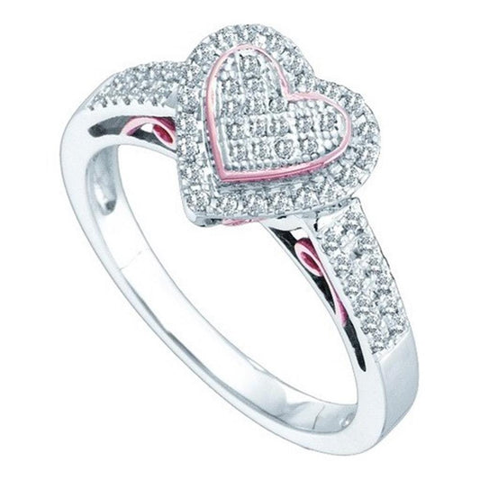 10k Two-tone Gold Round Diamond Heart Ring 1/3 Cttw