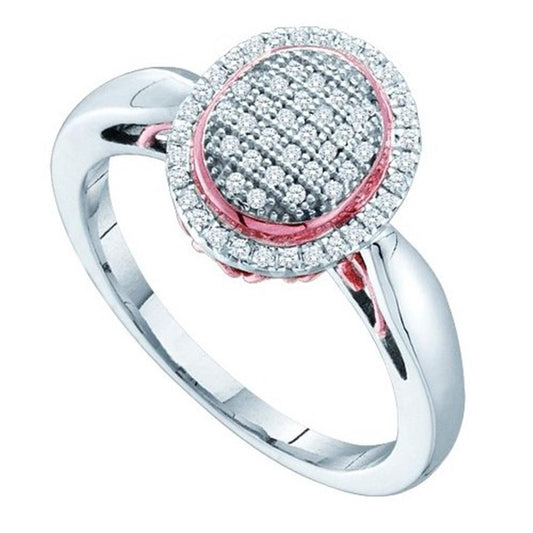 10k Two-tone Gold Round Diamond Oval Cluster Ring 1/5 Cttw