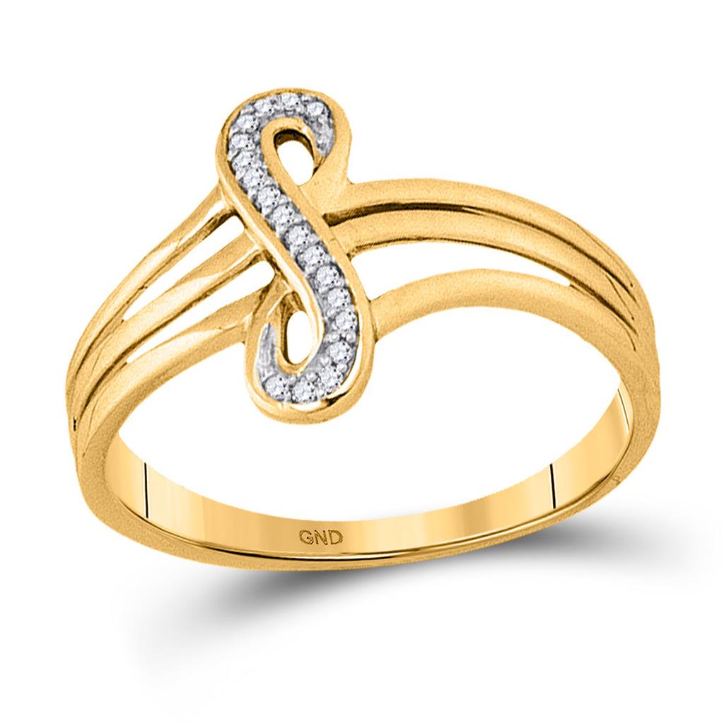 10k Yellow Gold Round Diamond Vertical Infinity Strand Ring 1/20 Cttw