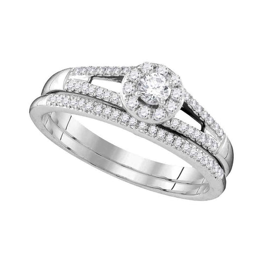 14k White Gold Round Diamond Bridal Wedding Ring Set 1/3 Cttw