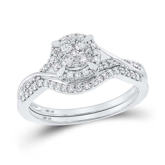 14k White Gold Round Diamond Bridal Wedding Ring Set 3/8 Cttw