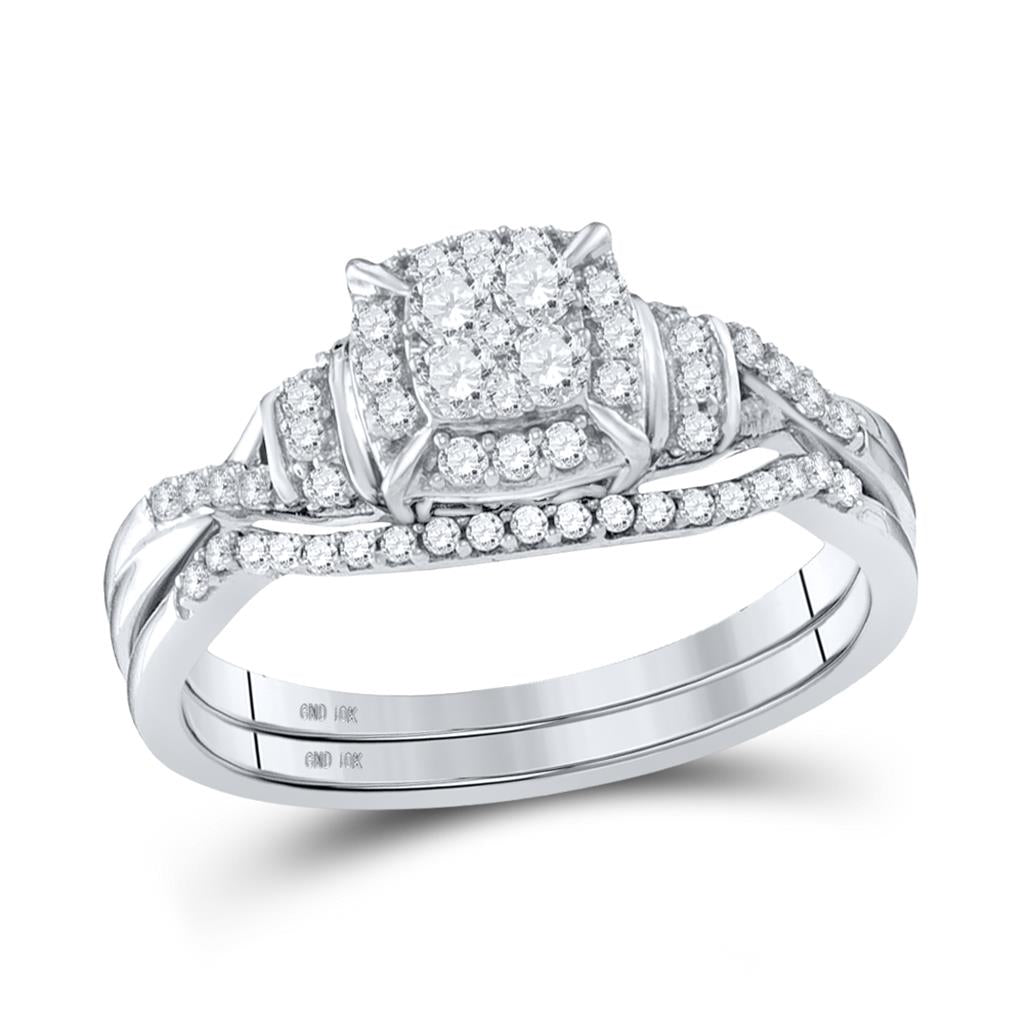 14k White Gold Round Diamond Bridal Wedding Ring Set 3/8 Cttw