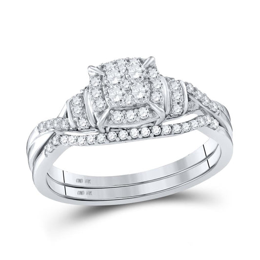14k White Gold Round Diamond Bridal Wedding Ring Set 3/8 Cttw