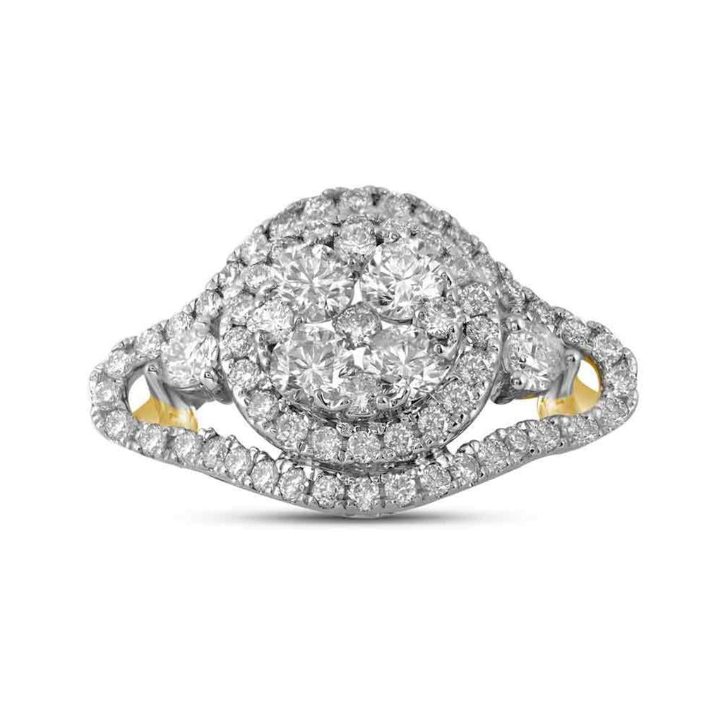 10k Yellow Gold Diamond Halo Bridal Engagement Ring 1-1/5 Cttw