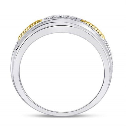 10k Two-tone Gold Round Diamond Wedding Band Ring 1/5 Cttw
