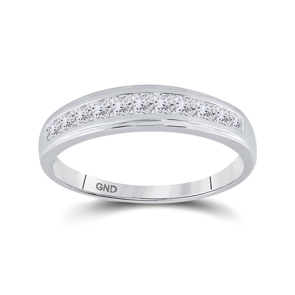 14k White Gold Princess Diamond Single Row Wedding Band Ring 3/4 Cttw