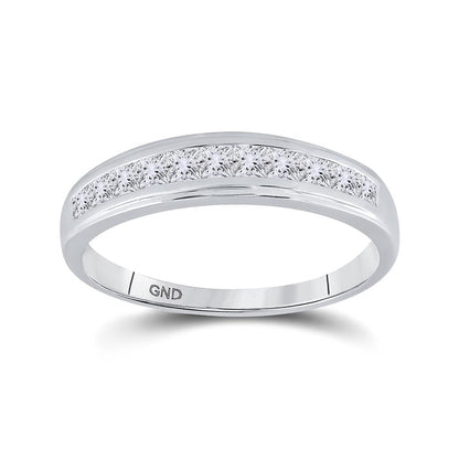 14k White Gold Princess Diamond Single Row Wedding Band Ring 3/4 Cttw