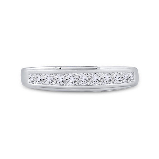 14k White Gold Princess Diamond Single Row Wedding Band Ring 3/4 Cttw