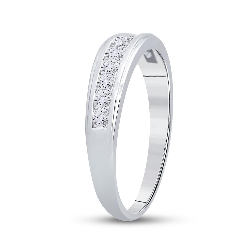 14k White Gold Princess Diamond Single Row Wedding Band Ring 3/4 Cttw