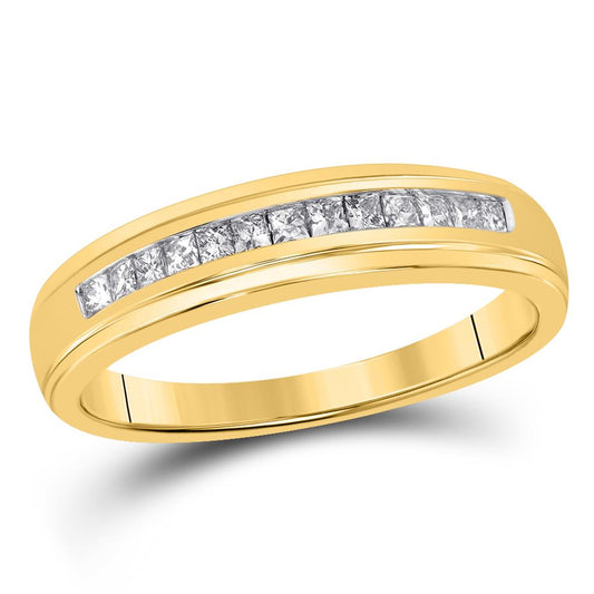 10k Yellow Gold Princess Diamond Single Row Wedding Band 1/4 Cttw