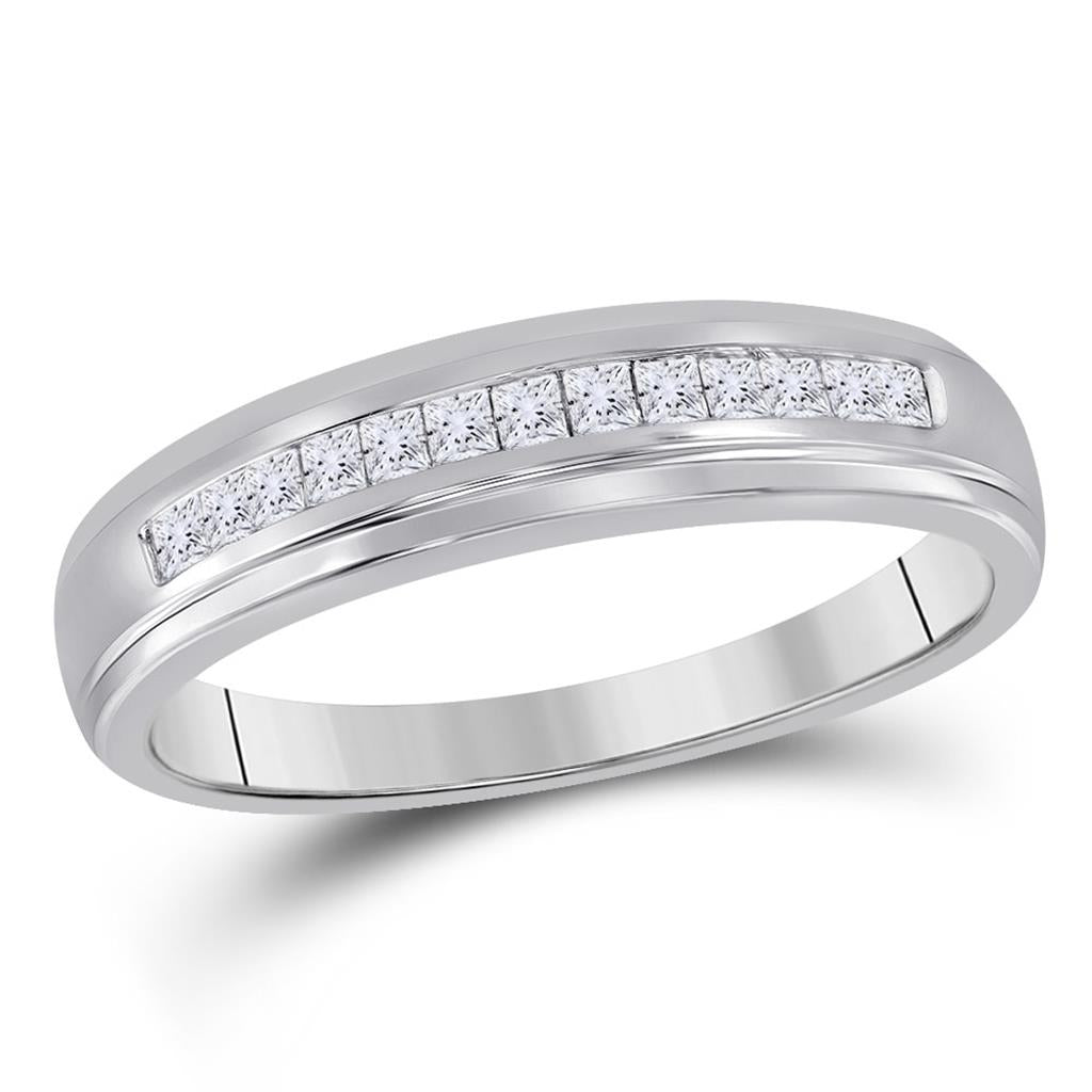 14k White Gold Princess Diamond Single Row Wedding Band 1/4 Cttw