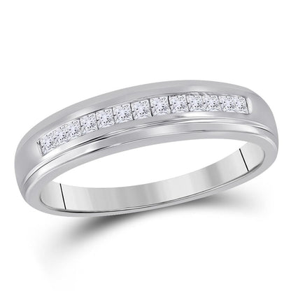 14k White Gold Princess Diamond Single Row Wedding Band 1/4 Cttw
