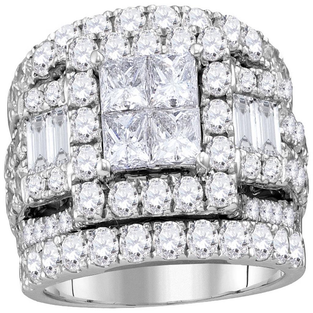 14k White Gold Princess Diamond Halo Bridal Wedding Ring Set 4 Cttw