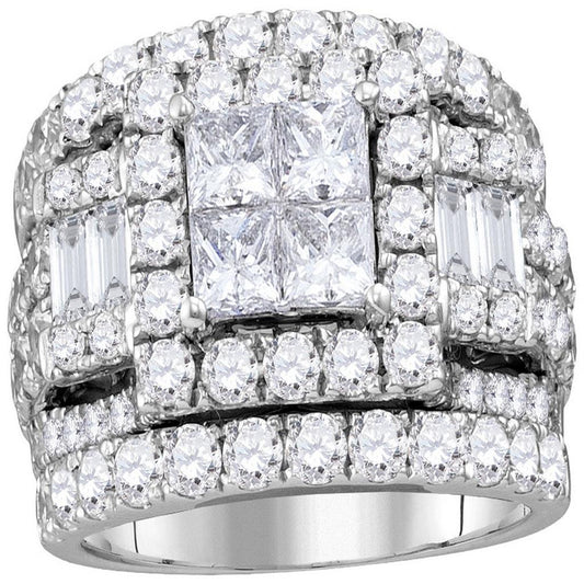 14k White Gold Princess Diamond Halo Bridal Wedding Ring Set 4 Cttw