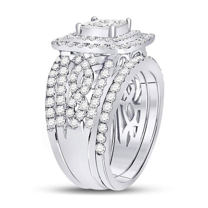 14k White Gold Princess Diamond Bridal Wedding Ring Set 2-1/2 Cttw