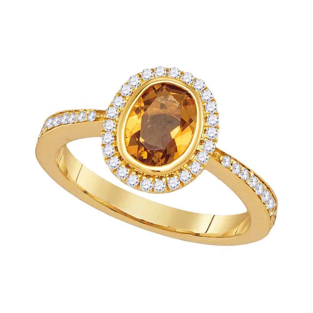 14k Yellow Gold Oval Citrine Diamond Solitaire Ring 1-1/2 Cttw