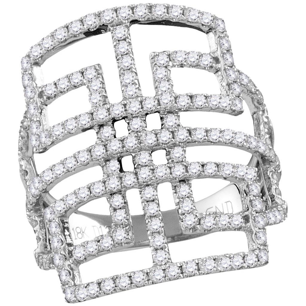 18k White Gold Round Diamond Openwork Symmetrical Knuckle Band Ring 1 Cttw