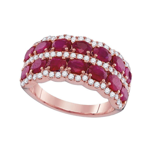 18k Rose Gold Oval Ruby Diamond Row Band Ring 3-7/8 Cttw