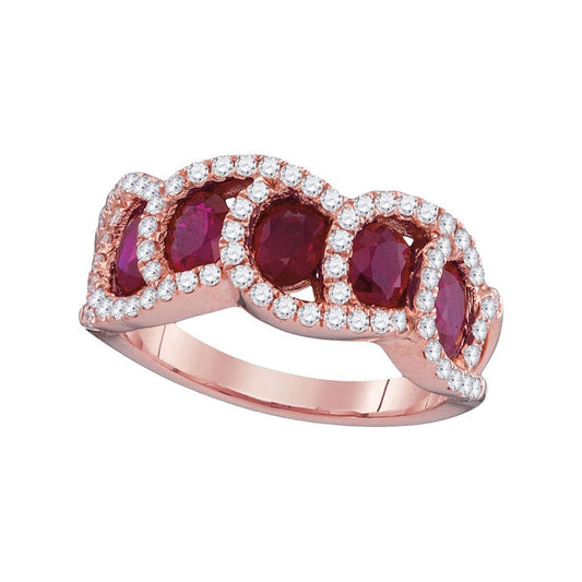 18k Rose Gold Round Ruby Diamond Band Ring 2-3/4 Cttw