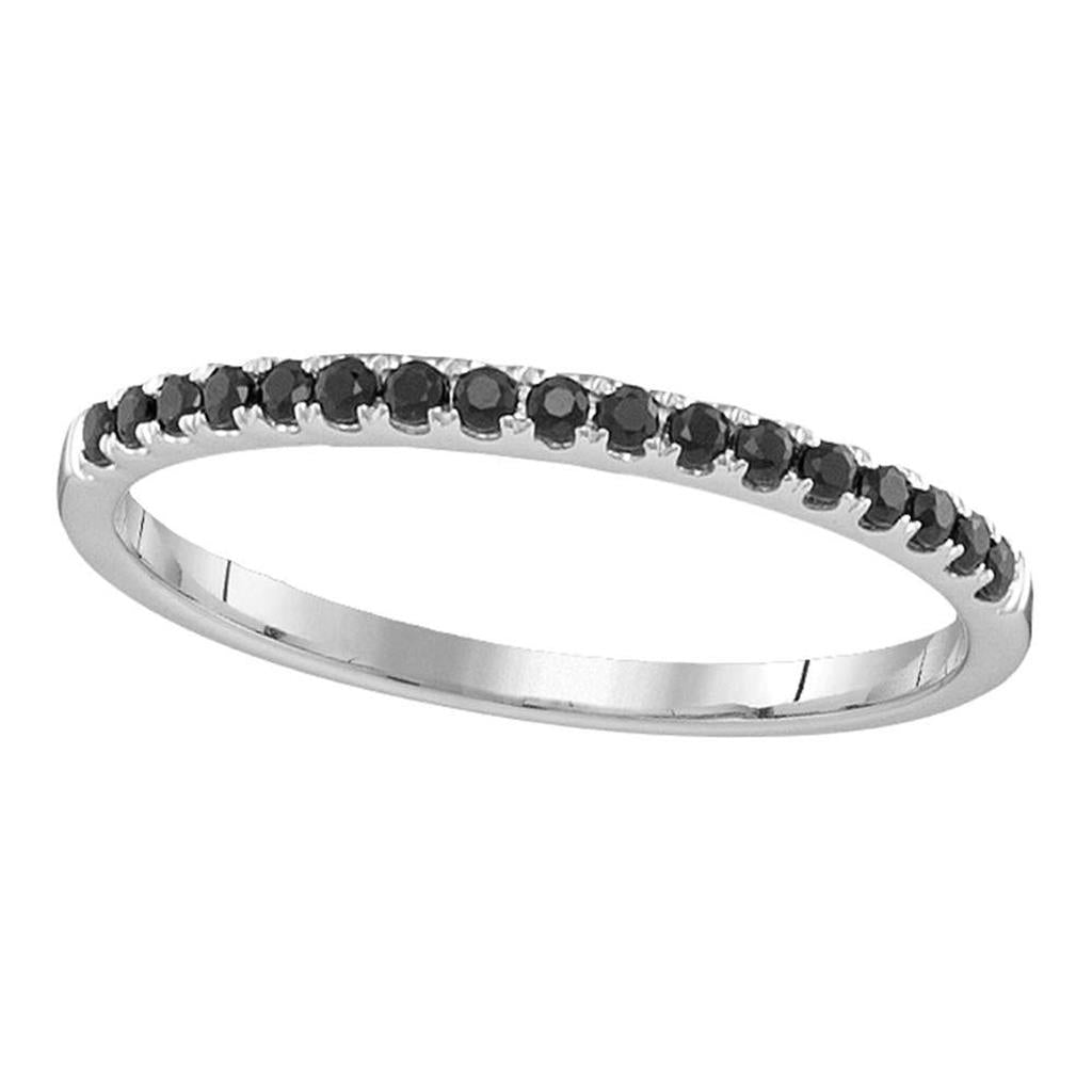 14k White Gold Round Black Sapphire Anniversay Band Ring 1/5 Cttw