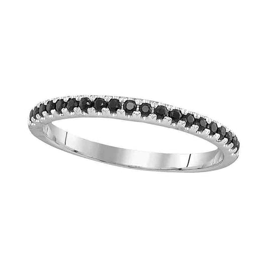 14k White Gold Round Single Row Black Sapphire Band Ring 1/4 Cttw