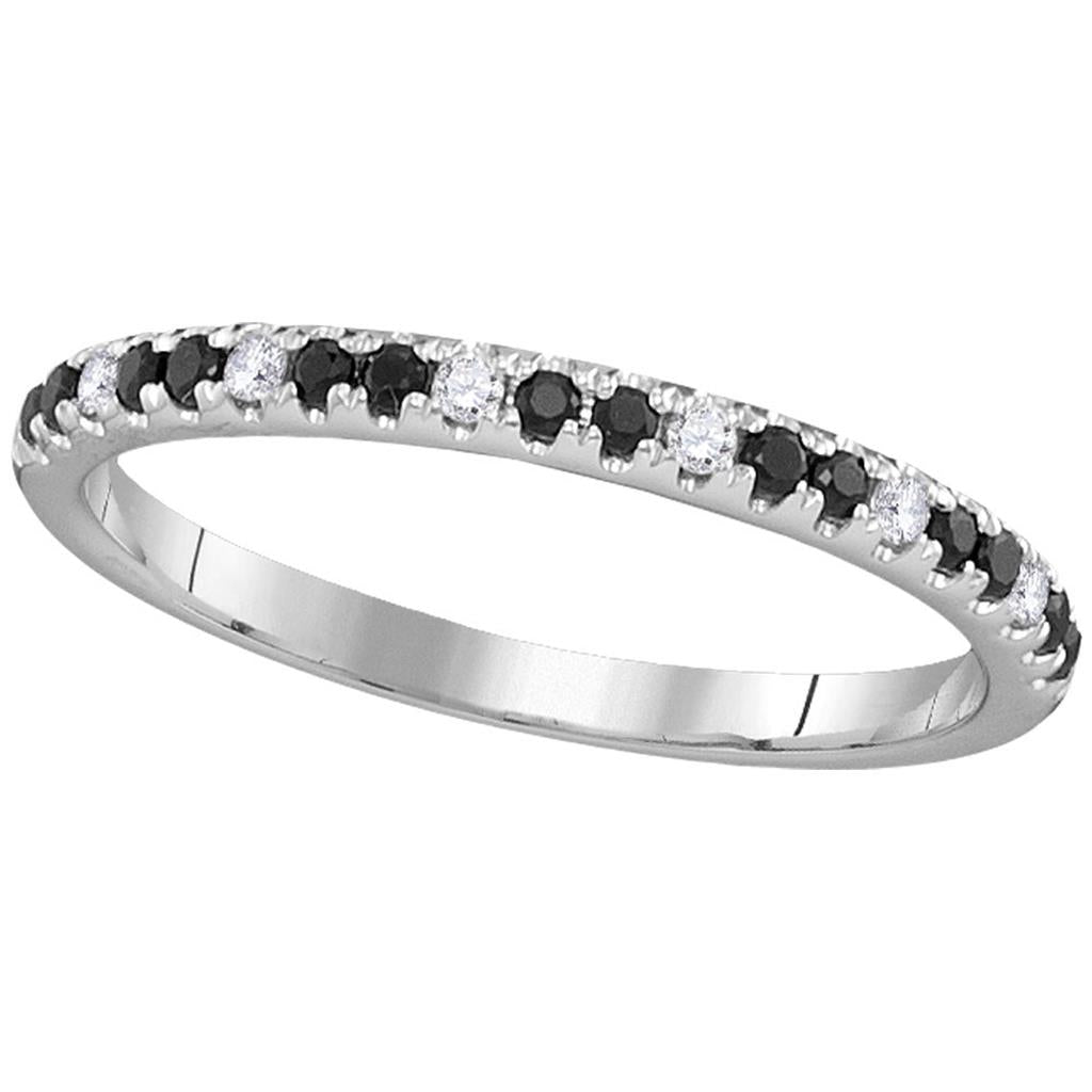 14kt White Gold Round Black Sapphire Diamond Single Row Band 1/4 Cttw