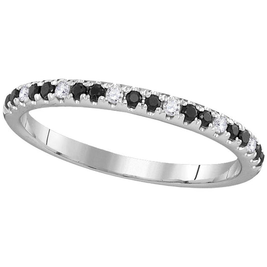 14kt White Gold Round Black Sapphire Diamond Single Row Band 1/4 Cttw