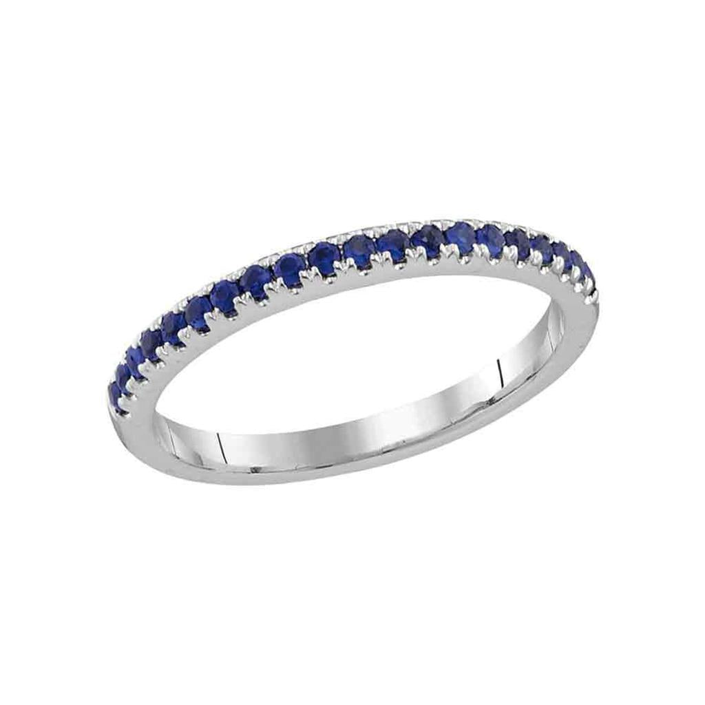 14k White Gold Round Created Blue Sapphire Band Ring 1/4 Cttw