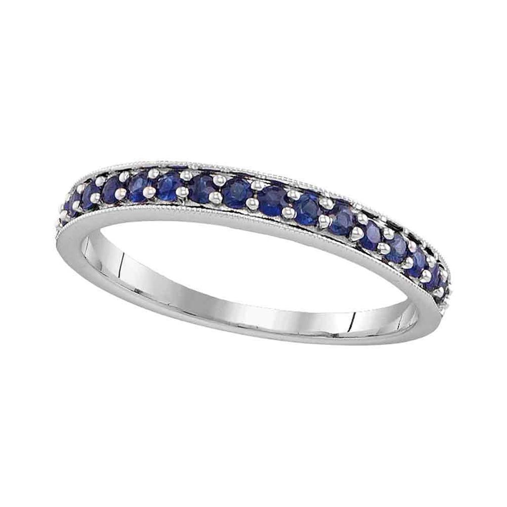 14k White Gold Round Blue Sapphire Single Row Band 1/2 Cttw