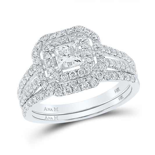 14k White Gold Princess Diamond Bridal Wedding Ring Set 1-1/2 Cttw (Certified)