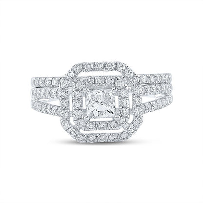14k White Gold Princess Diamond Bridal Wedding Ring Set 1-1/2 Cttw (Certified)
