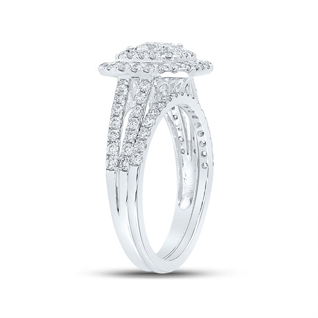 14k White Gold Princess Diamond Bridal Wedding Ring Set 1-1/2 Cttw (Certified)