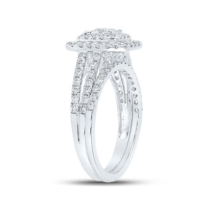 14k White Gold Princess Diamond Bridal Wedding Ring Set 1-1/2 Cttw (Certified)