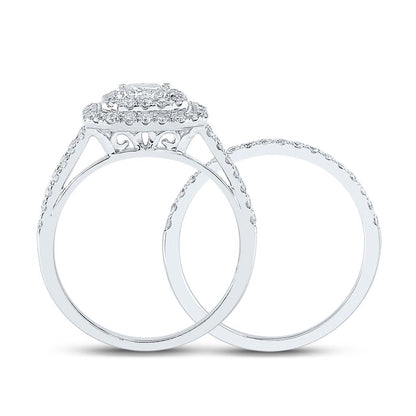 14k White Gold Princess Diamond Bridal Wedding Ring Set 1-1/2 Cttw (Certified)