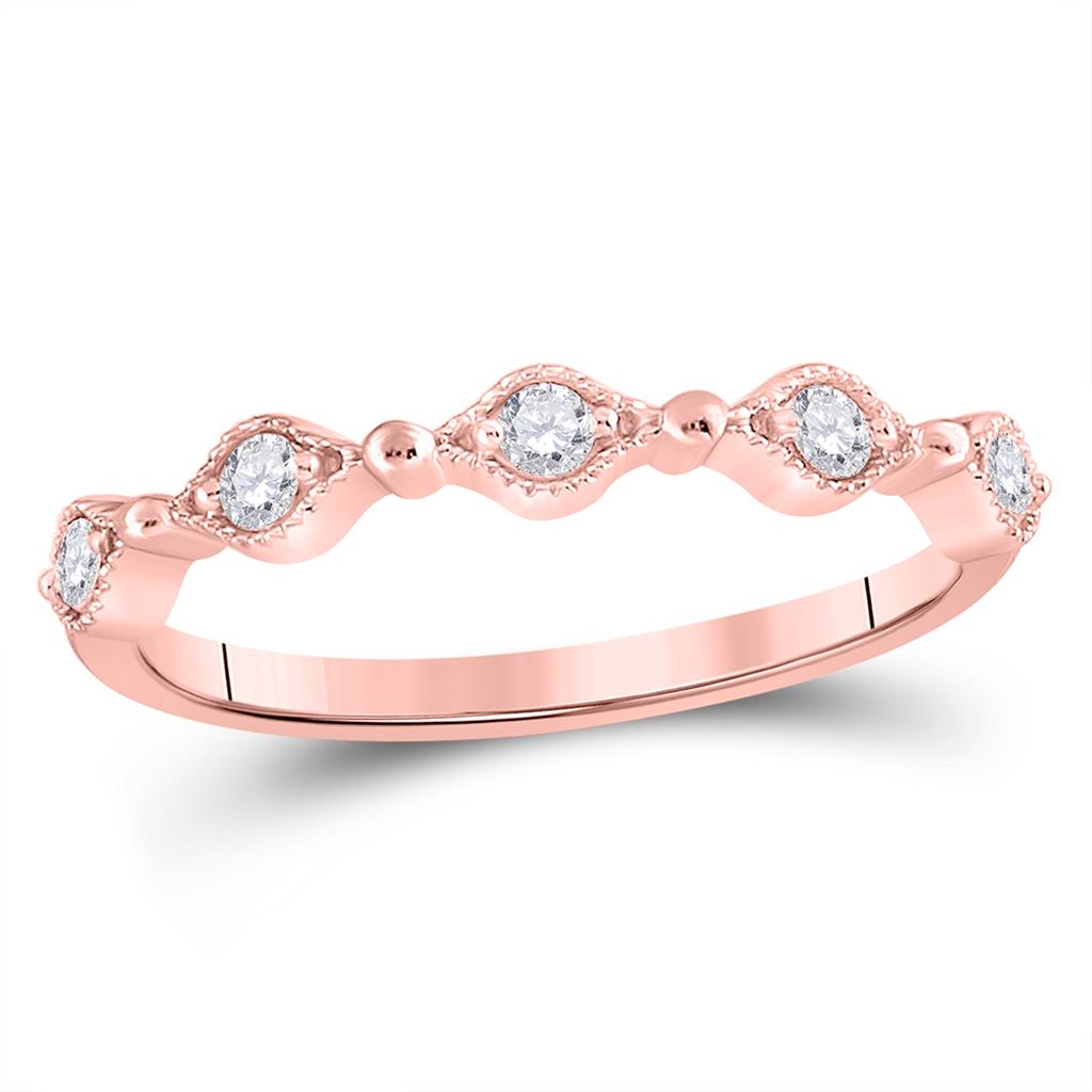 10k Rose Gold Round Diamond Contour Stackable Band Ring 1/8 Cttw