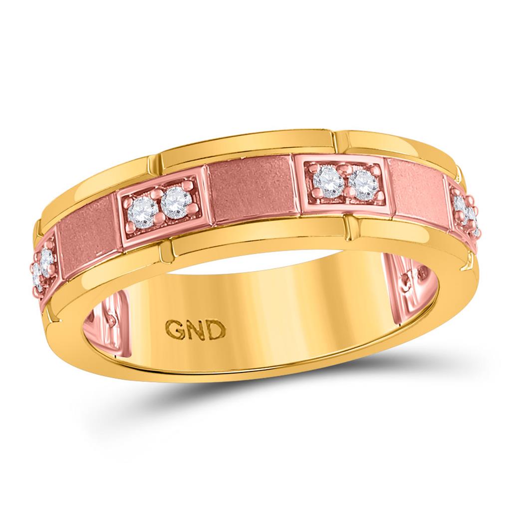 14k Two-tone Rose Gold Round Diamond Wedding Band Ring 1/5 Cttw
