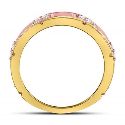 14k Two-tone Rose Gold Round Diamond Wedding Band Ring 1/5 Cttw
