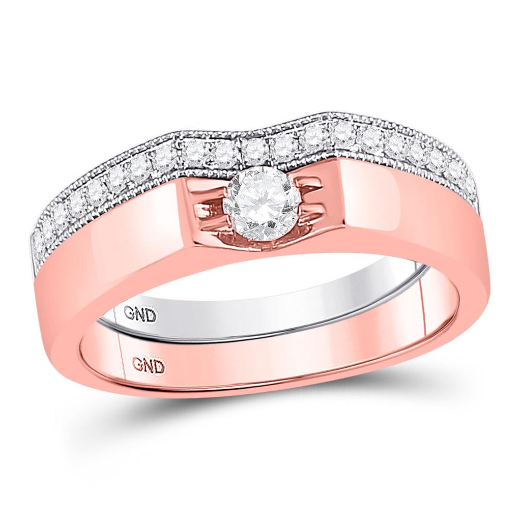 14k Two-tone Gold Round Diamond Bridal Wedding Ring Set 3/8 Cttw