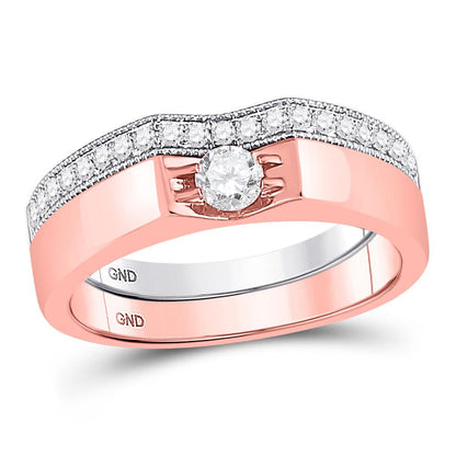 14k Two-tone Gold Round Diamond Bridal Wedding Ring Set 3/8 Cttw
