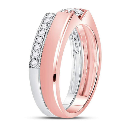 14k Two-tone Gold Round Diamond Bridal Wedding Ring Set 3/8 Cttw