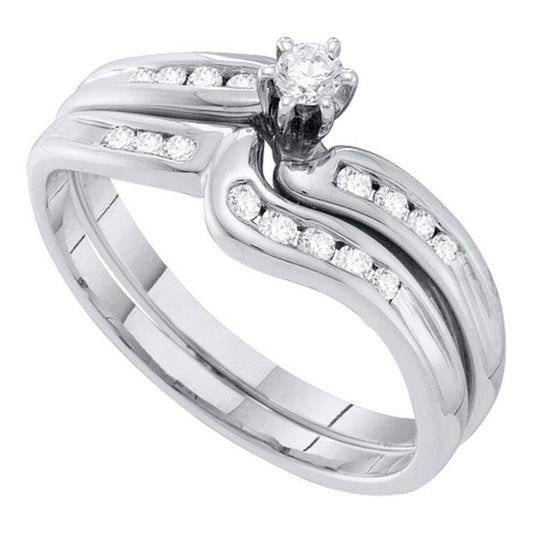 14k White Gold Round Diamond Bridal Wedding Ring Set 1/4 Cttw