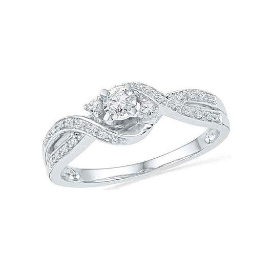 14k White Gold Round Diamond 3-stone Twist Bridal Engagement Ring 1/6 Cttw