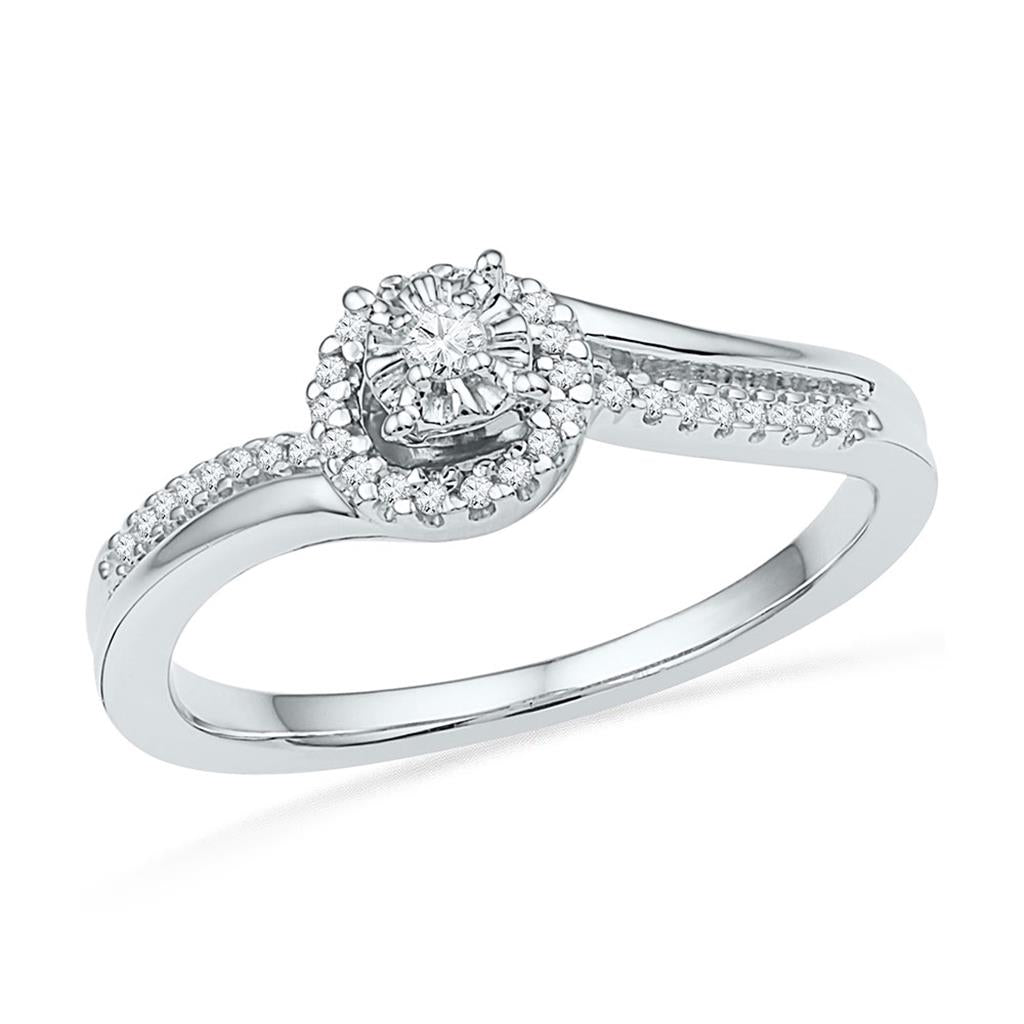 14k White Gold Round Diamond Solitaire Halo Bridal Engagement Ring 1/6 Cttw