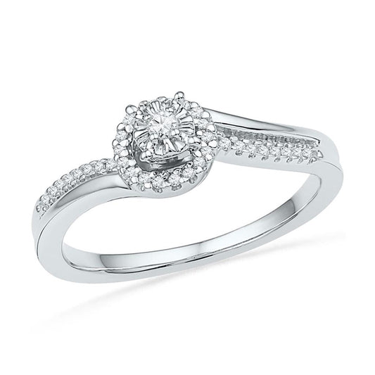 14k White Gold Round Diamond Solitaire Halo Bridal Engagement Ring 1/6 Cttw