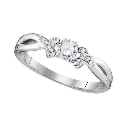 14k White Gold Round Diamond Solitaire Bridal Wedding Anniversary Ring 1/3 Cttw
