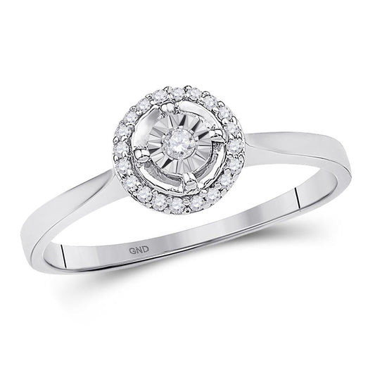 14k White Gold Round Diamond Solitaire Halo Bridal Engagement Ring 1/12 Cttw