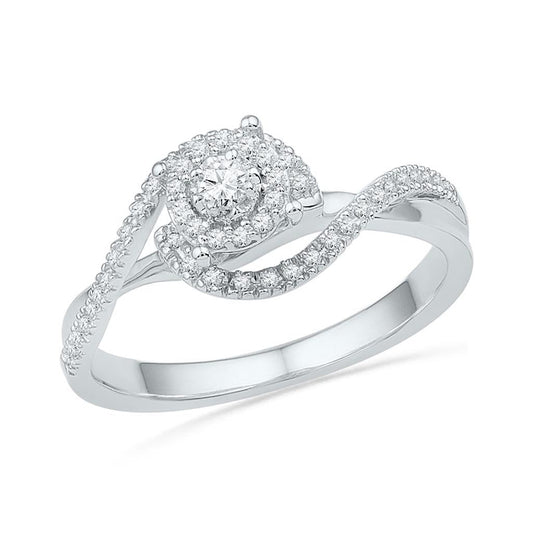 14k White Gold Round Diamond Solitaire Swirl Bridal Engagement Ring 1/5 Cttw